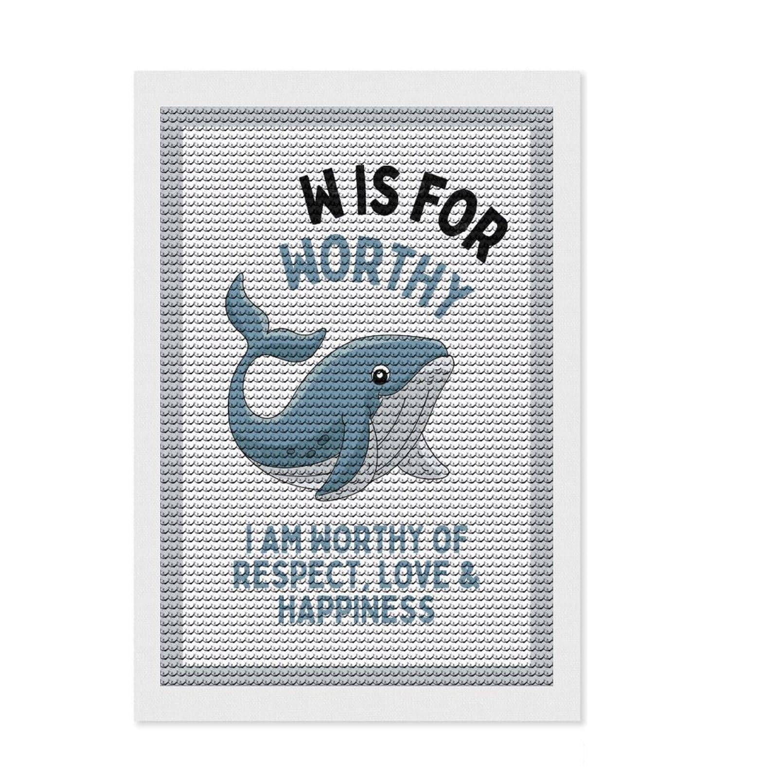 Junmoney Whale Worthiness DIY Diamond Art Canvas Kit 8"x12", for Adults, Boho Decor, Full Kit Included, Artistic Hobby, Arts and Crafts
