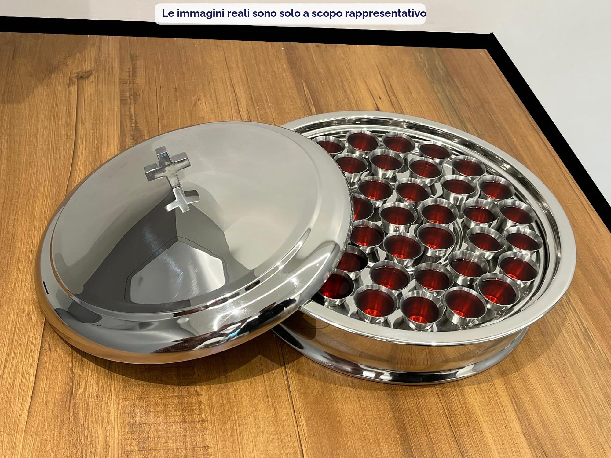 Communion Ware | Vassoio impilabile per comunione con coperchio e 1 piatto da pane con coperchio per chiese, in acciaio inox, finitura lucida (specchio)