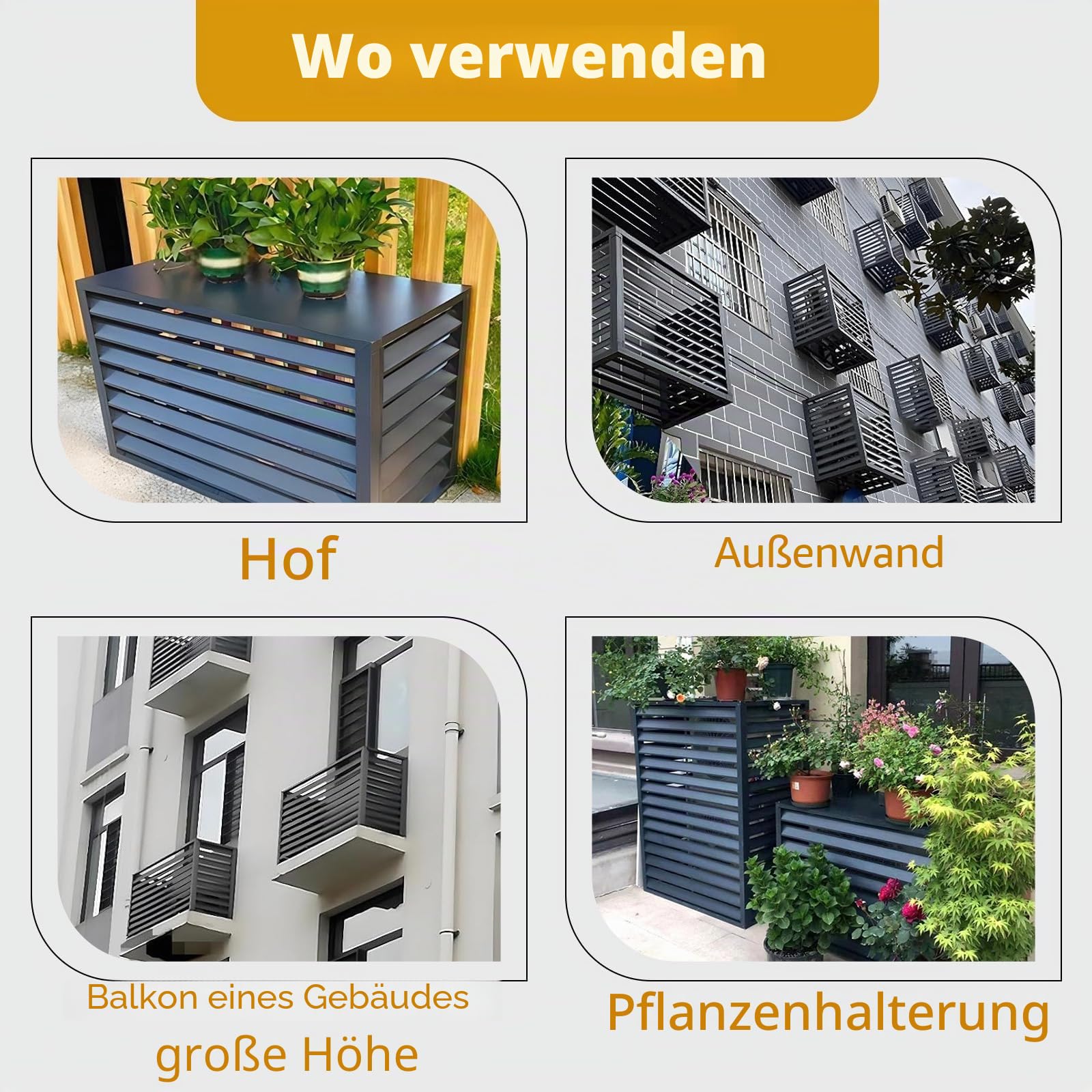 Zewnętrzna aluminiowa osłona klimatyzatora odporna na warunki atmosferyczne osłona prywatności płaska konstrukcja szara L 100 x szer. 50 x wys. 70 AC Protector & Outdoor Solut