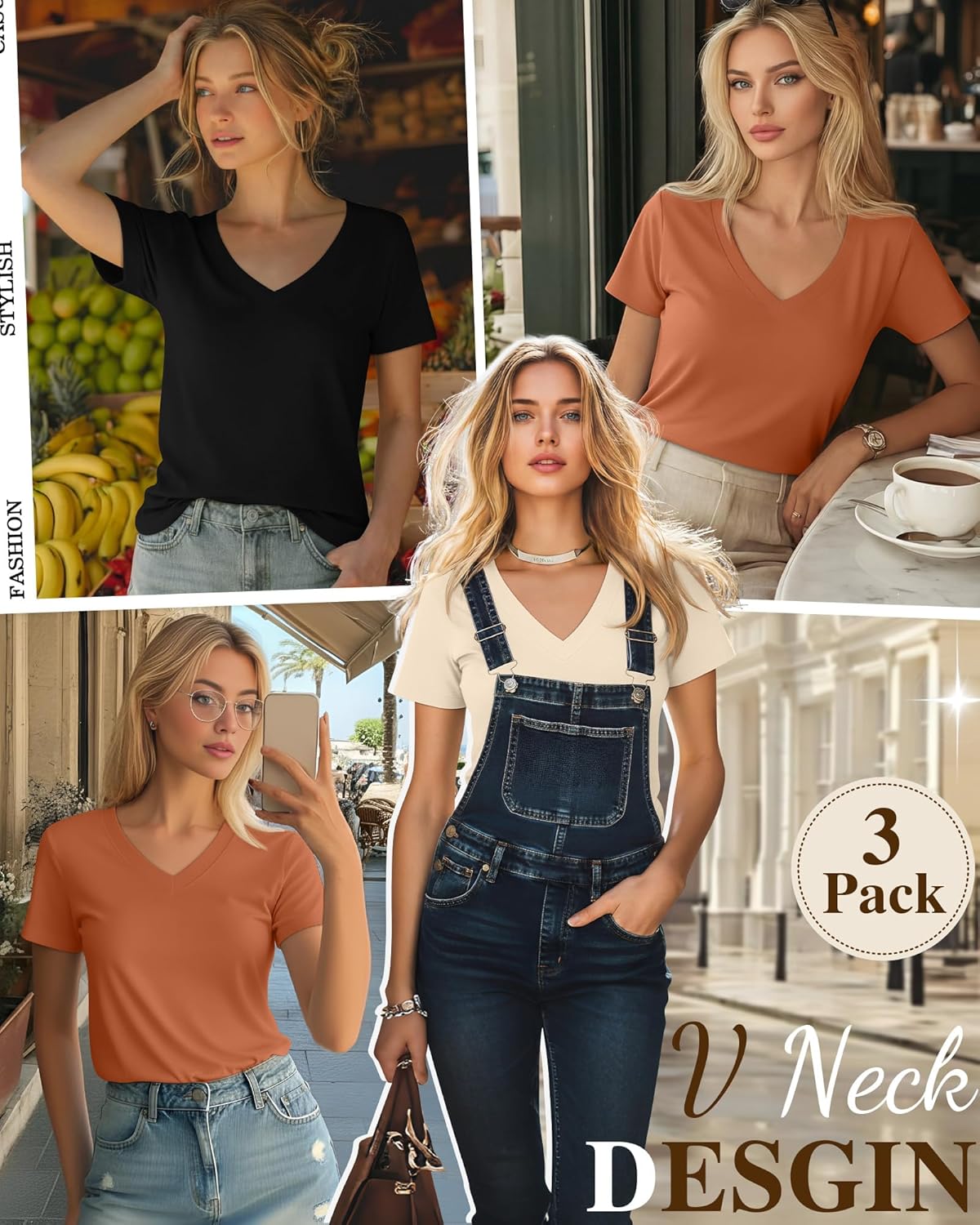 Ficerd 3 Pack Women's Short Sleeve T-Shirts V Neck Tunic Tops Casual Summer Curved Hem Tees Loose Fit Solid Basic Tshirt 2026 - Image 4