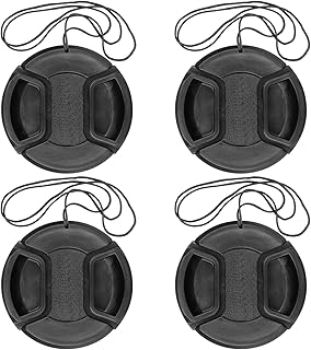 Camera 52mm Lens Cap Center Pinch with Lens Cap Leash Hole Bundle Compatible with Nikon Sony Canon DSLR Cameras Other DSLR Cameras UV Lens (52mm)- 4 Pack
