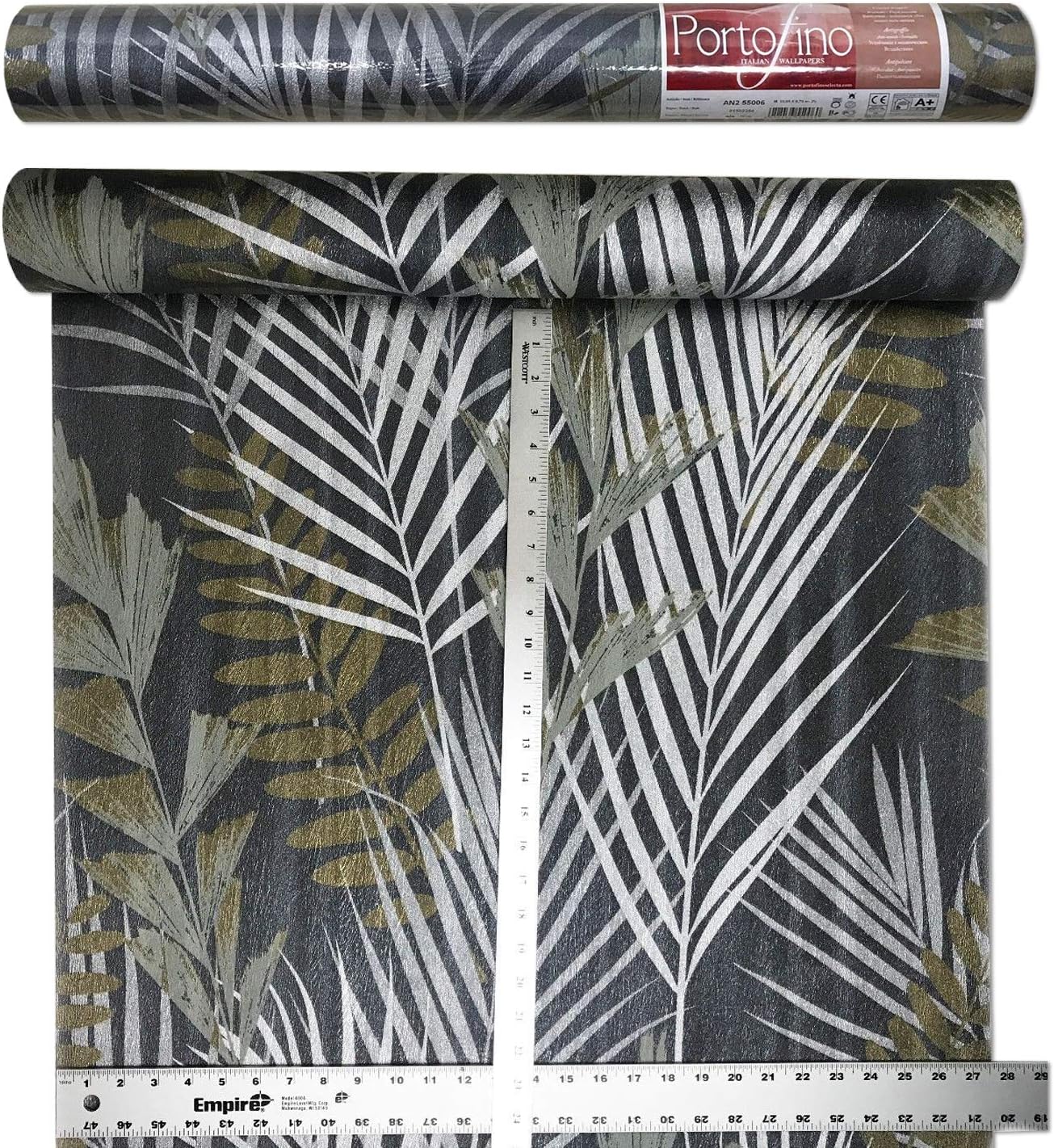 Textured Rolls Modern Embossed Vinyl Wallpaper Silver Black Bronze Metallic Green Olive Floral Tropical Palm Leaves Pattern Trees Textures 3D