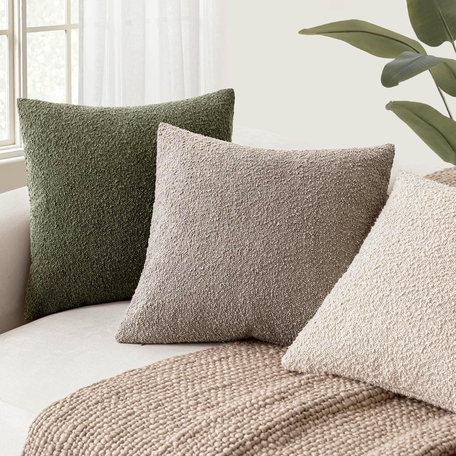 Foindtower Decorative Textured Boucle Throw Pillow Covers Accent Solid Pillow Cases Neutral Soft Cozy Couch Cushion Case for Chair Sofa Bedroom Living Room Home Decor 26×26 Inch,1PC,Light Taupe