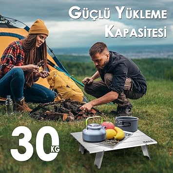 Haegs Portatif Küçük Masa Alüminyum Ultra hafif Katlanır Mini Masa - Plaj, Piknik, Kamp, Balıkçı, Outdoor Küçük Sehpa Yan Masa - Gümüş