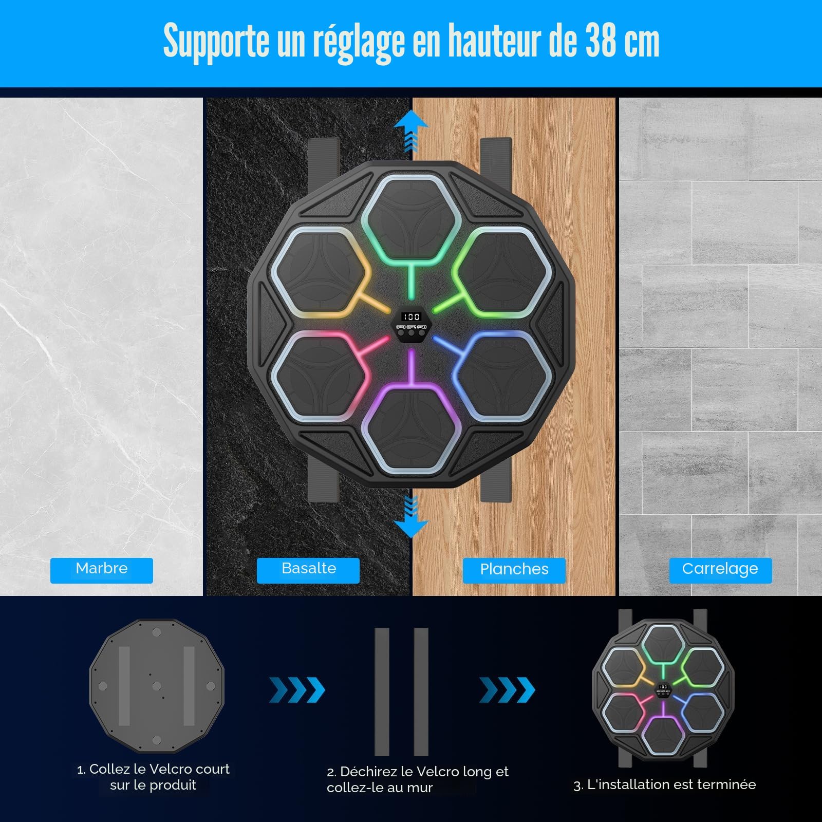 Music Boxing Machine de boxe électronique avec musique, Bluetooth, 11 vitesses, 3 modes d'entraînement, mode comptage, cadeau pour adultes et enfants