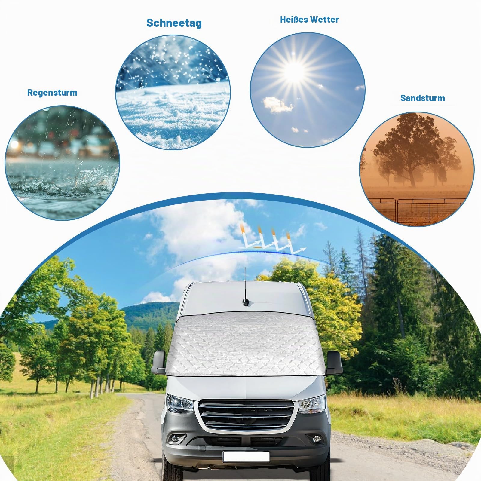 Windschutzscheibenabdeckung für Mercedes Sprinter 2006–2018, Silberne Externe Thermo Scheibenabdeckung Wasserdicht, Schutz vor Sonne UV-Strahlung Schnee EIS und Frost