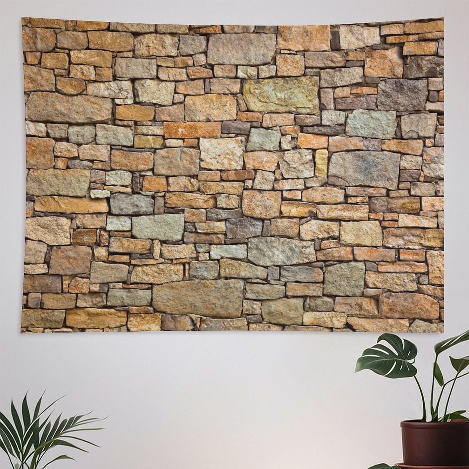 ZhiRain Yellow Brick Tapestry Wall Hanging Vintage Stone Wall Countryside Tapestries Home Decor for Living Room Bedroom Apartment Farmhouse Dorm 60"
