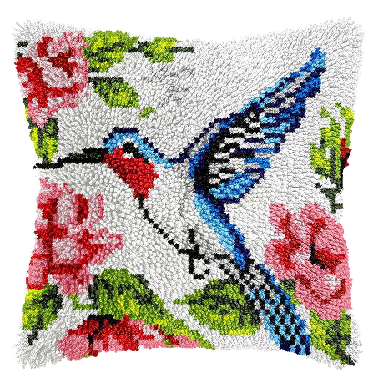 Latch Hook Kits for Adults, Creative Animal Latch Hook Pillow Case Kits DIY Needlework Pillow Cover, Embroidery Cushion Cover Kit Rug Making Kit for Beginners Bedroom Sofa Cushion Decoration (Bird)