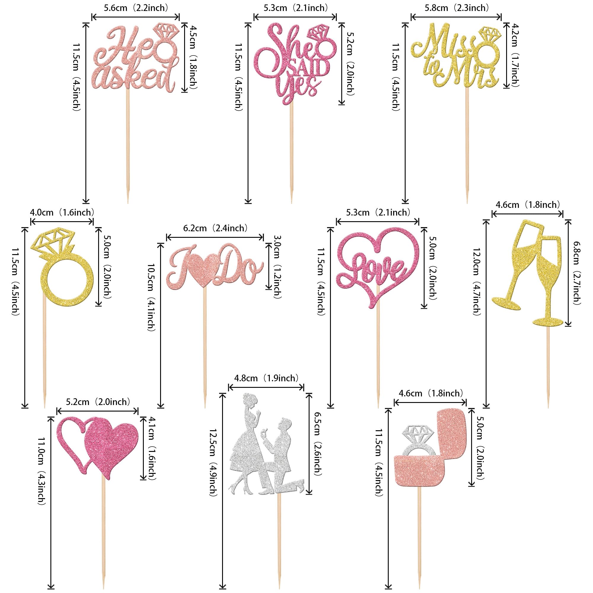 30 Pack He Asked She Said Yes Bride to Be Cupcake Toppers Rose Gold Glitter I Do Love Heart Ring Miss To Mrs Cupcake Picks Bridal Shower Cake Decorations for Wedding Engagement Party Supplies - Image 2