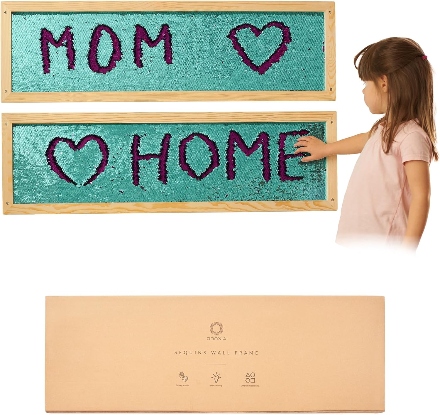 ODOXIA Sequin Sensory Wall Panel for Kids | Interactive Sequin Wall Decor & Flip Fabric Board | Reversible Wall Panel for Play & Learning | Sensory Room Equipment & Autism Toys Big 2-Pack