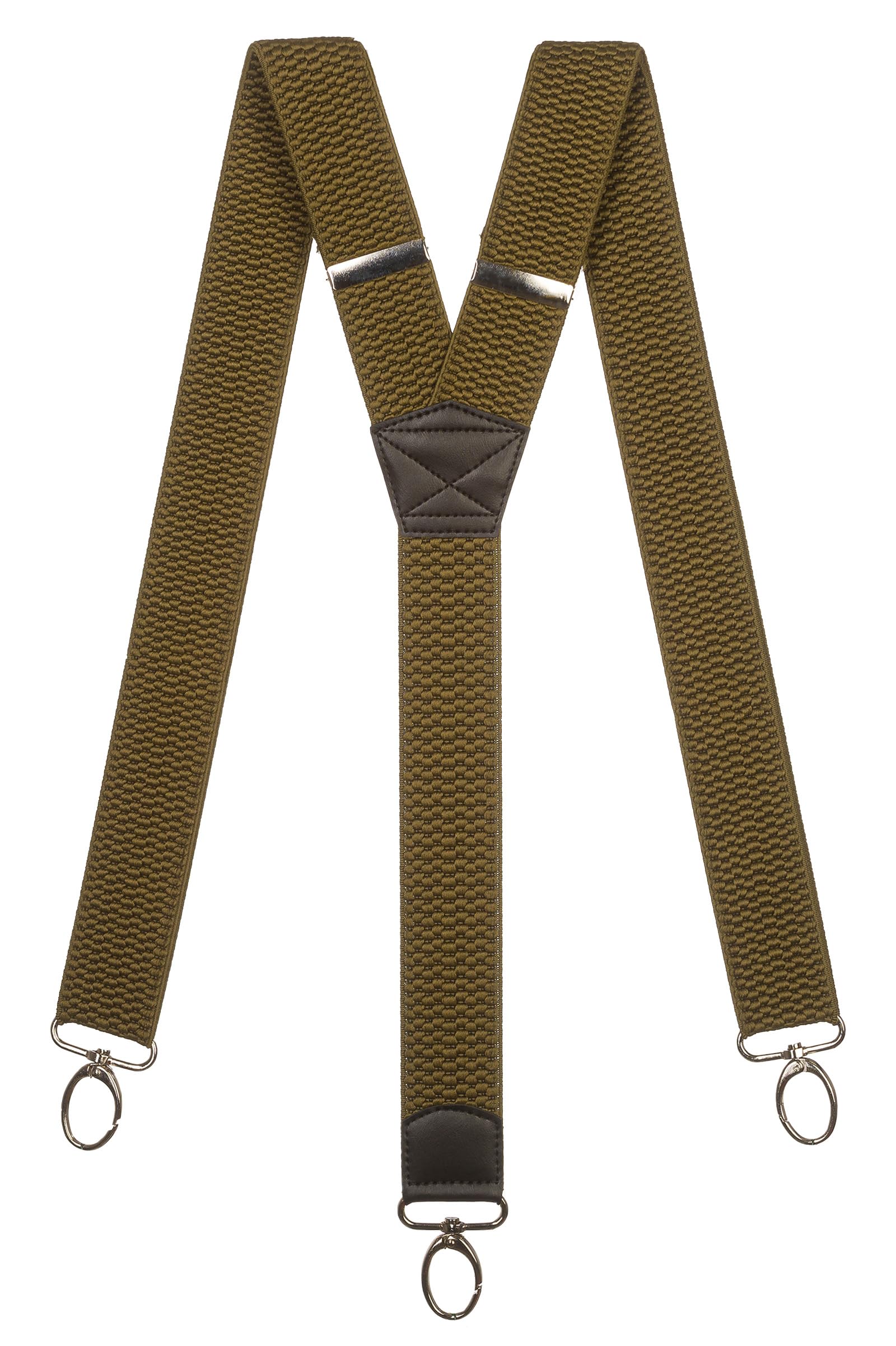 Olata Heavy Duty Y-Shape Braces/Suspenders with Carabiner Clips - 4cm. Olive Green