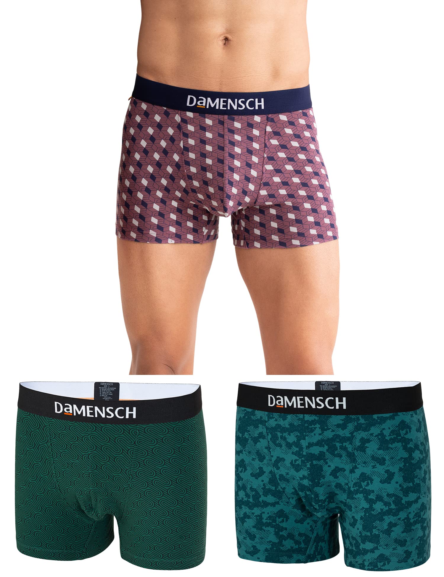 DAMENSCH Deo-Cotton Printed Underwear for Men Combo Breathable Inner for Men Cotton Trunks for Men Pack No-Marks Waistband Mens Underwear Moisture Wicking Underwear Pack of 3