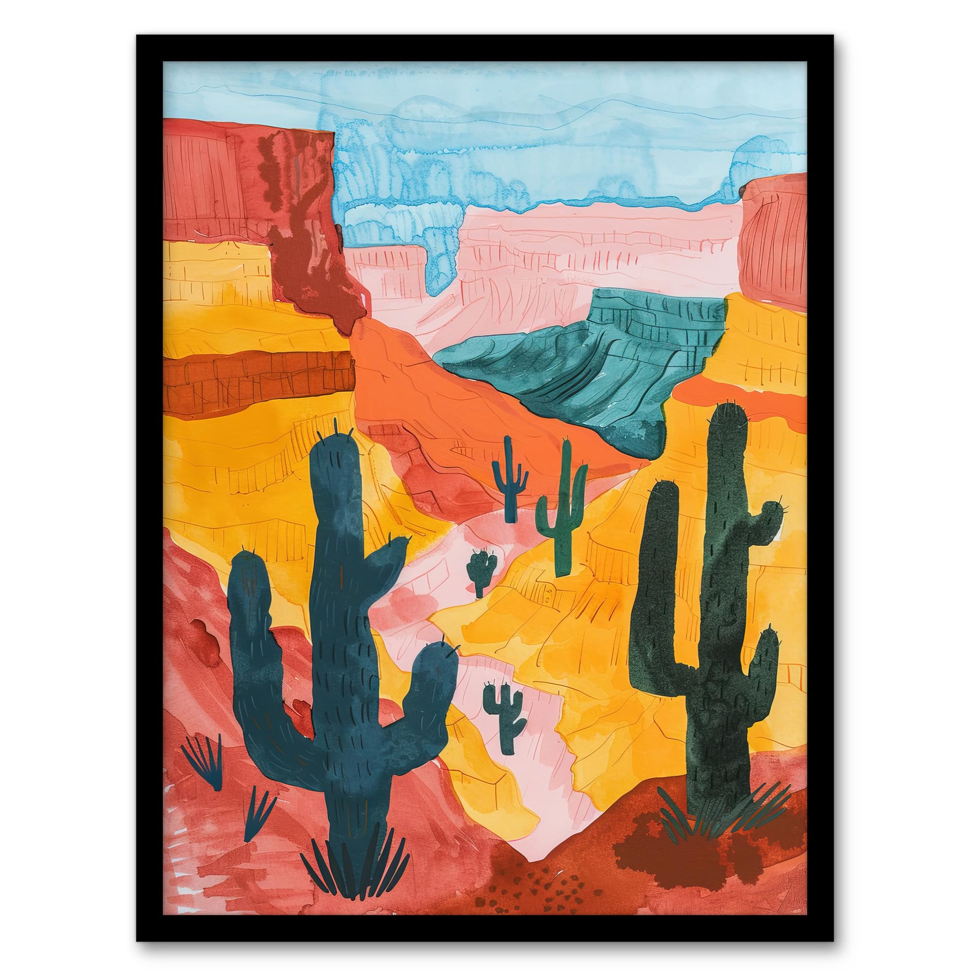 Artery8 Grand Canyon Saguaro Cactus Arizona Landscape Living Room Artwork Framed Wall Art Print 18X24 Inch