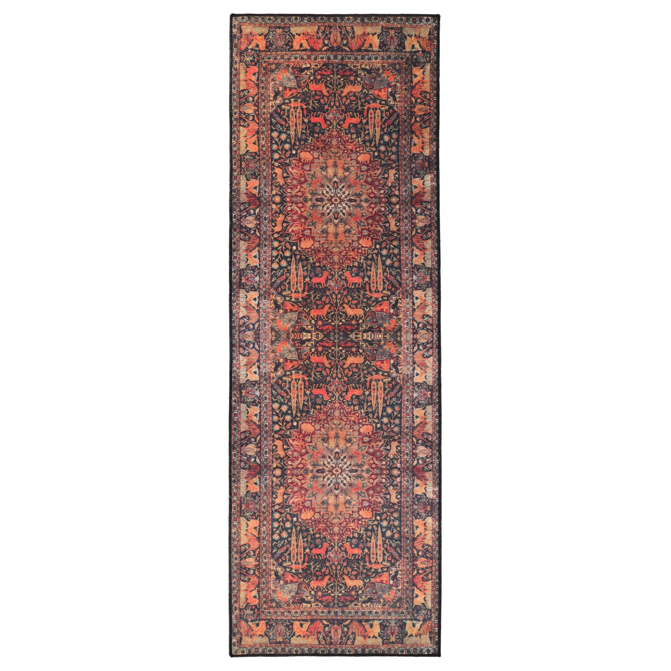 Tapis de couloir traditionnel marron 76x200 cm à tissage plat