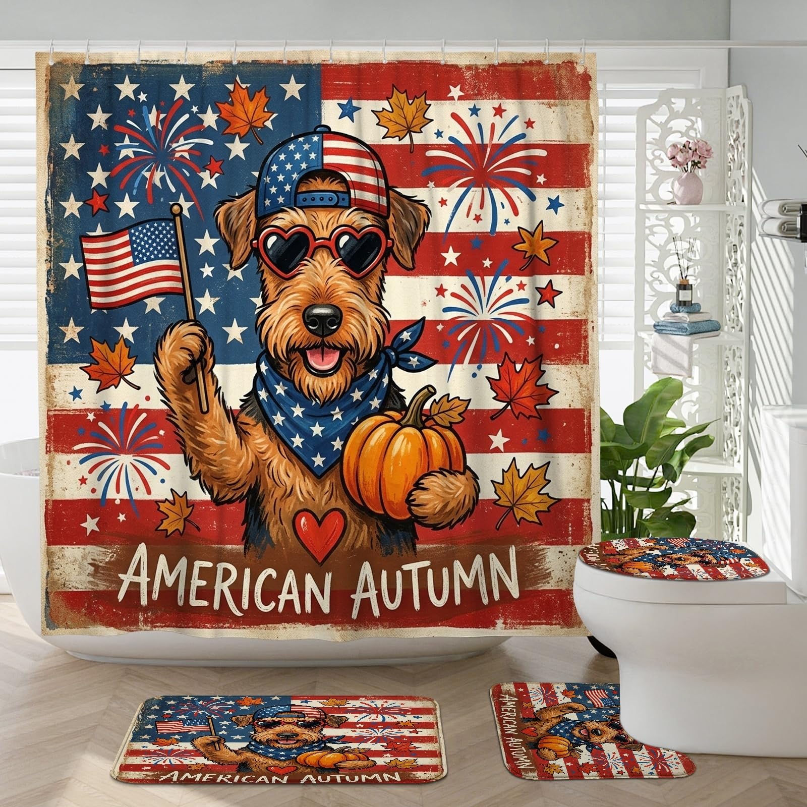 Tapis pour abattant de toilettes Airedale Terrier et kit de sol de salle de bain