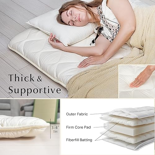 Miniatura 5 de HALZEN - Colchón japonés, fabricado en Japón, relleno de 11 libras, almohadilla de dormir enrollable, futón firme y de apoyo para dormir en el