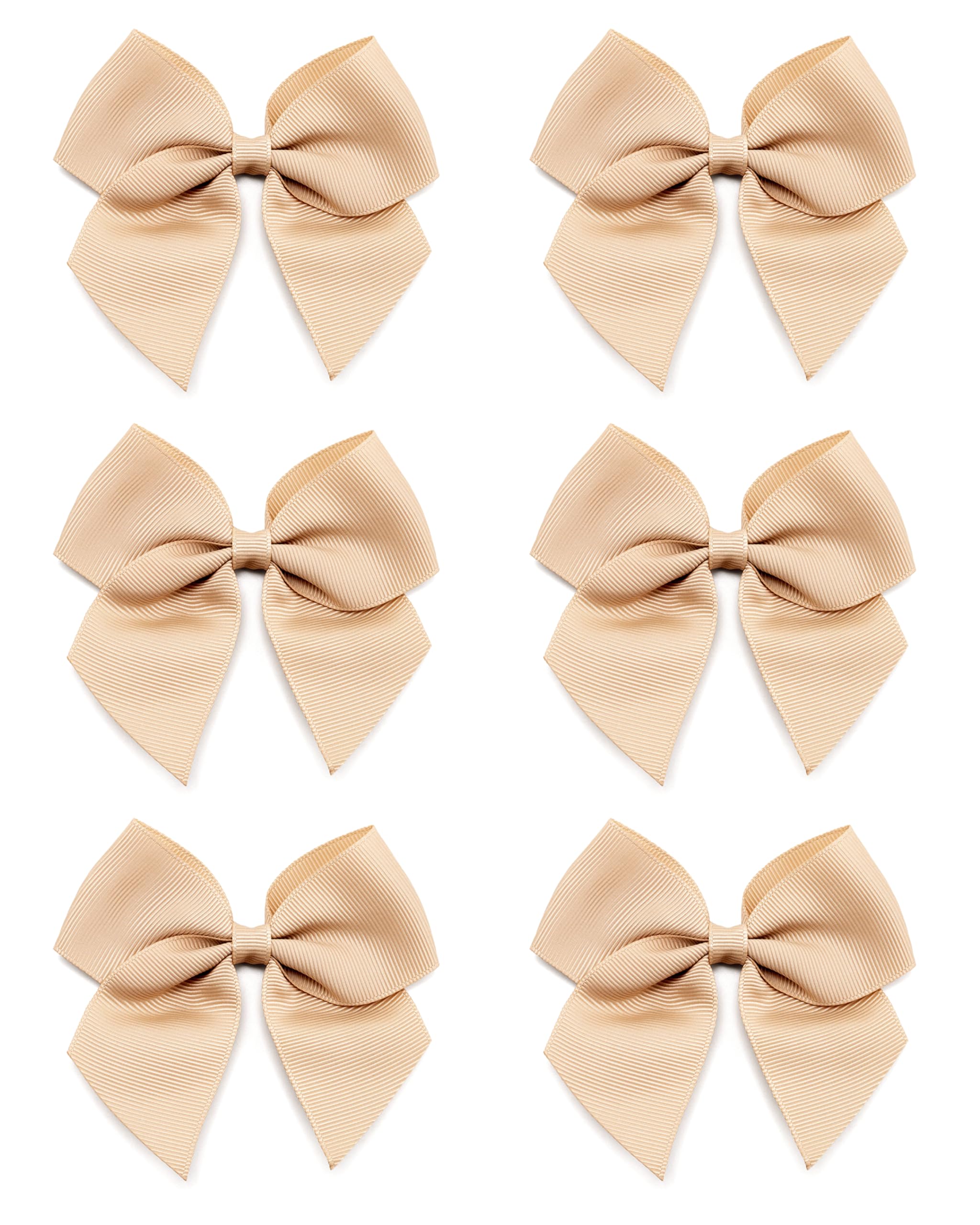 Italian Options Large Grosgrain Ribbon Bows, Self-Adhesive Fabric Bow Decorations for Gift Wrapping, Hampers, Christmas, Hair Bows, Crafts, Cakes, Crafting Accessories, Champagne, 6 Pack, 10 cm