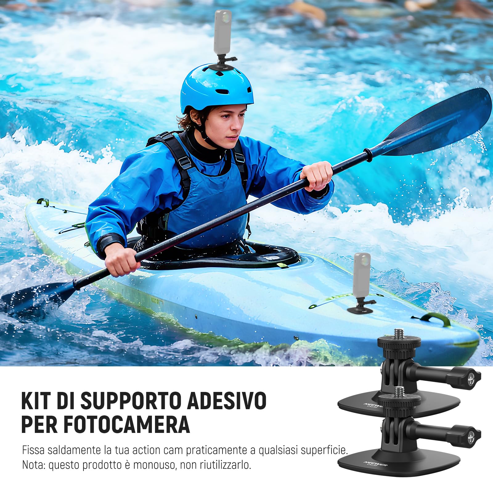 NEEWER Supporto Adesivo da 2pz Compatibile con Insta 360 GoPro DJI AKASO Action Camera, Base Attacco Casco Auto Flessibile a 180° per Riprese Video POV Live Streaming, per Accessori da 1/4", CA159