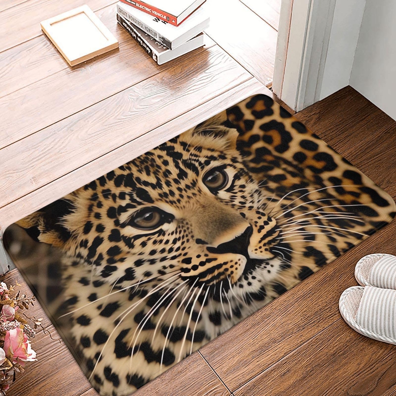 Door Mat Non-Slip Welcome Mats Cute Leopard Doormat Washable Front Door Mat for Entrance Flannel Soft Rugs Absorbent Doormat Indoor Outdoor Entrance Mats for Bedroom Kitchen Porch 16''x 24''