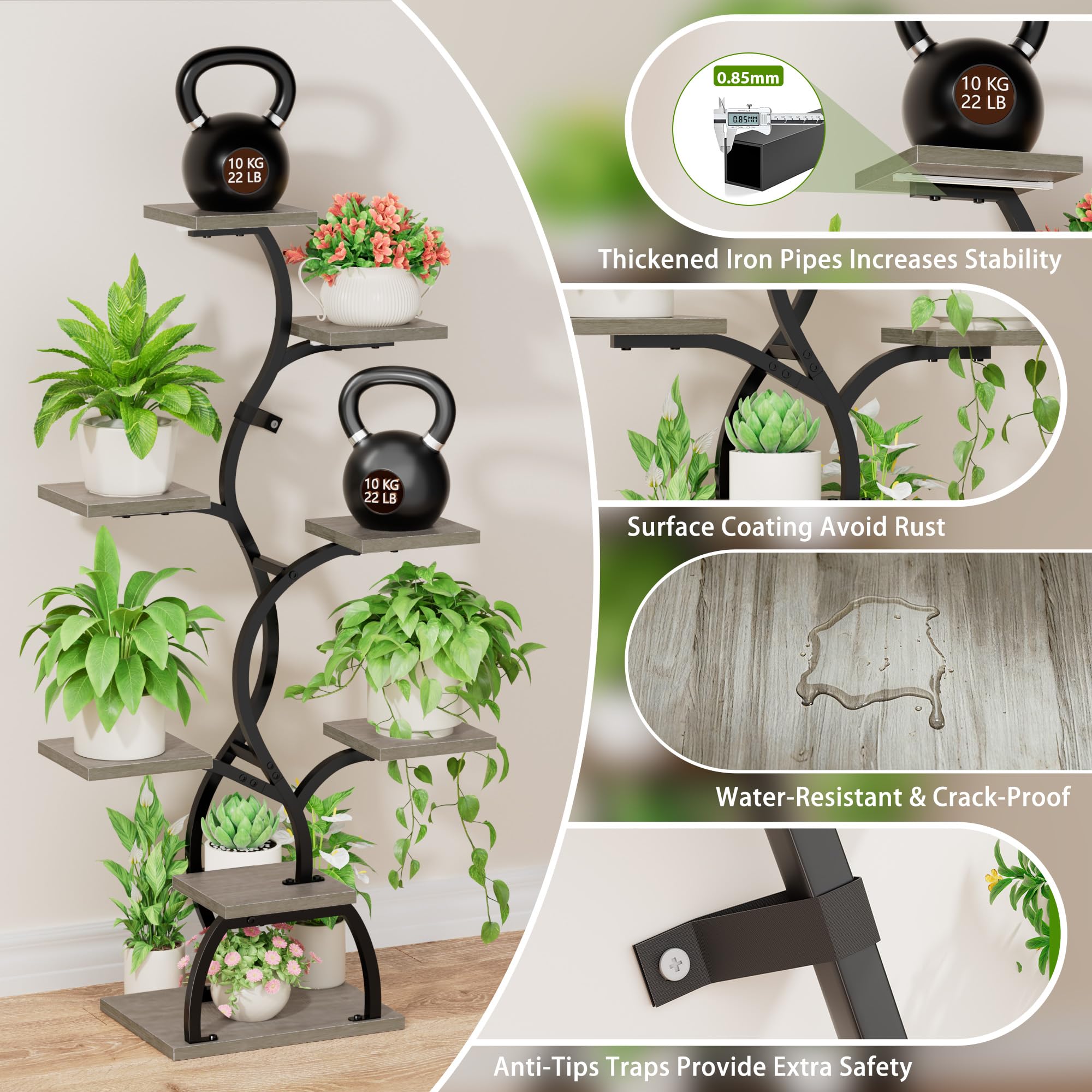 EVAWOO Support pour plantes d'intérieur avec lampe de croissance – Étagère d'angle à 8 niveaux pour plantes, étagère d'angle pour plantes de 124,5 cm de haut avec lumières pour culture en intérieur