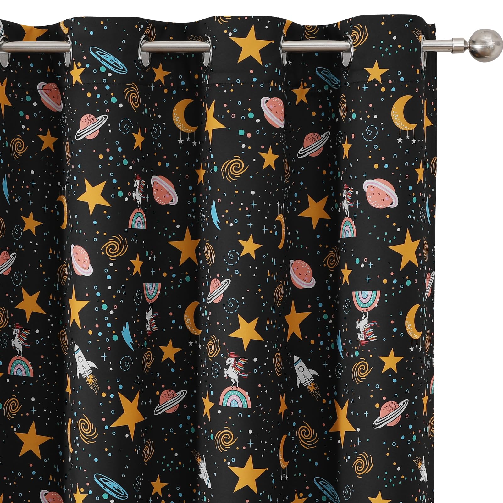 Star Moon Black Out Curtains 63 Inch Long for Kids Bedroom/Nursery,38Wx63L