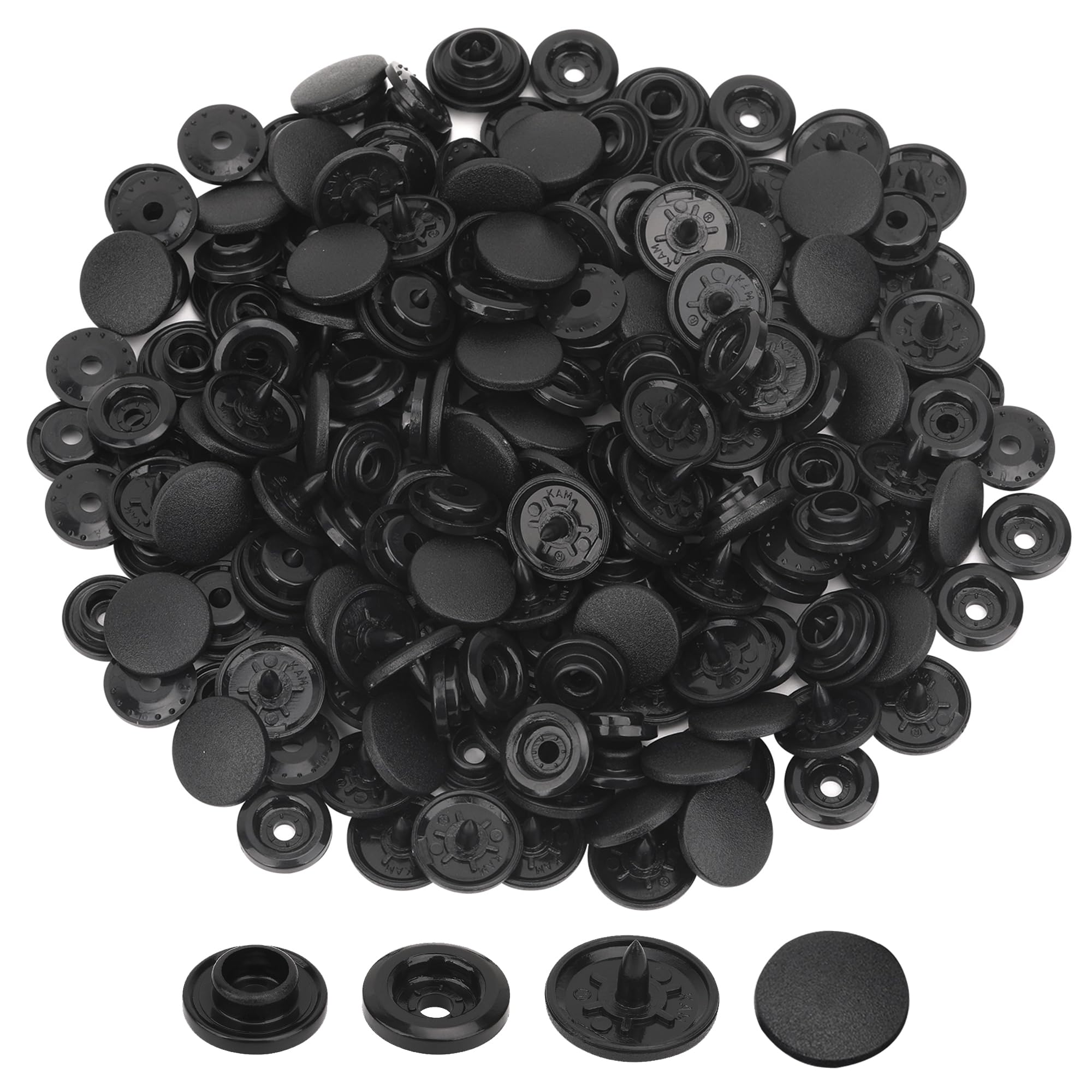 Trimming Shop 100 Sets T3 (Size 16) Genuine KAM Snap Buttons, Matt Black