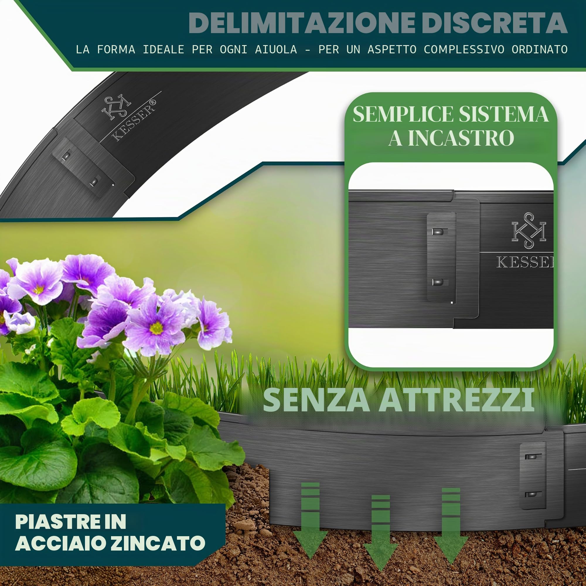 KESSER® Bordo per l'erba 10m 100x14cm Bordo per l'erba Bordo per lo sfalcio Palizzata metallica Negro