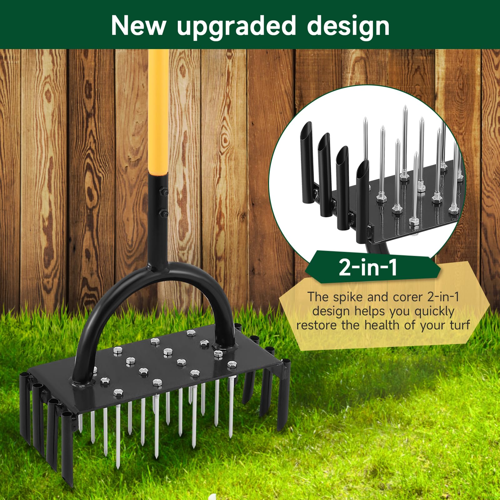 SUNEOWALY Aérateur de Pelouse en Métal Manuel pour Déchaumer la Pelouse avec 15 Pointes en Fer, Outils D'aérateur d'herbe pour Cour, Aération de Pelouse, Outil de Jardin, Poignée Noire