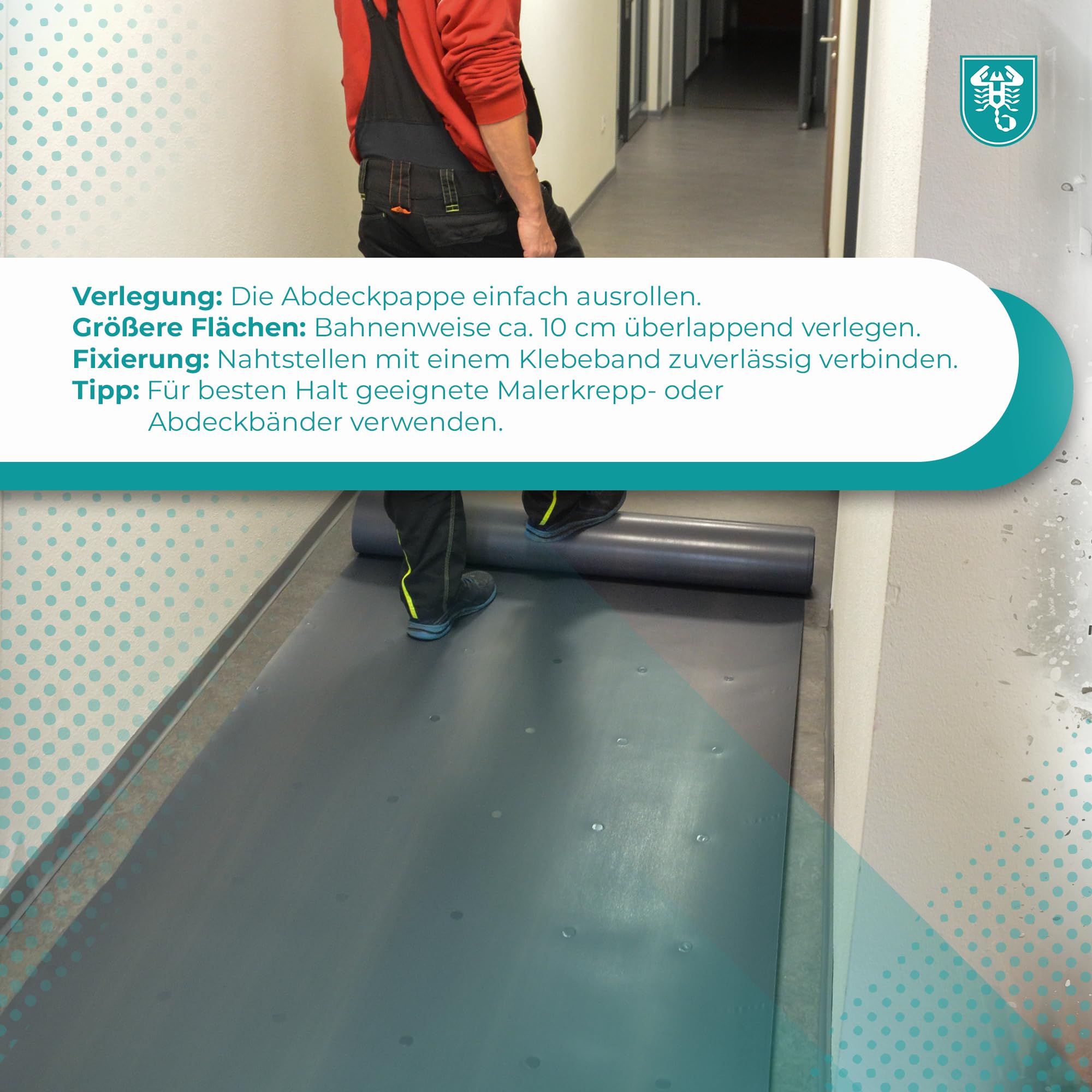 Scorprotect® Abdeckpappe 50 m² | 300 g/m² Milchtütenpapier | Robuste Schutzpappe für Boden, Renovierung und Malerarbeiten | 115 cm x ca. 43,5 m
