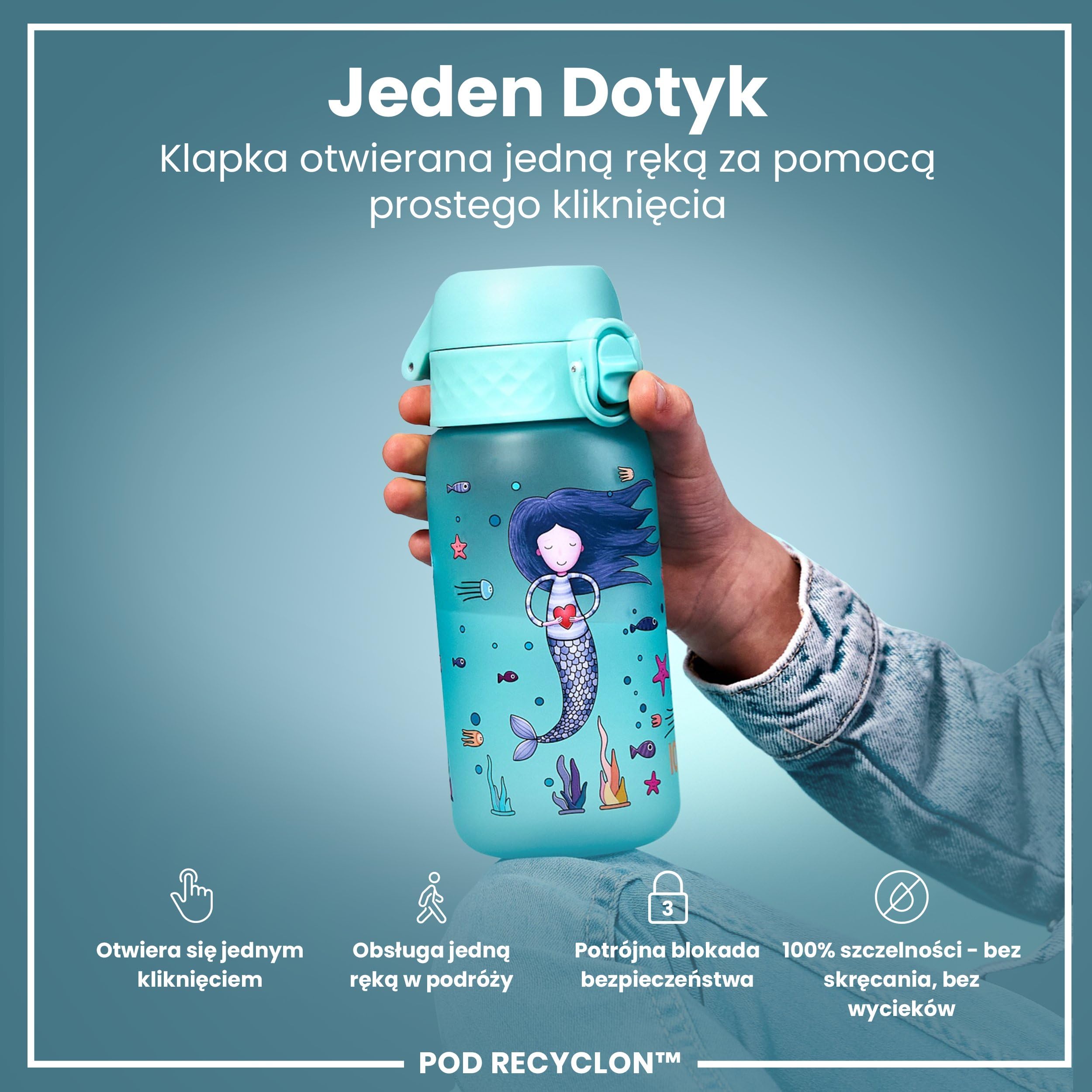 ION8 Butelka dla Dzieci, 350 ml/12 oz, Szczelna, Łatwa do Otwarcia, Bezpieczny Zamek, Można Myć w Zmywarce, Bez BPA, Uchwyt do Przenoszenia, Łatwa do Czyszczenia, Bezwonny, Syreny