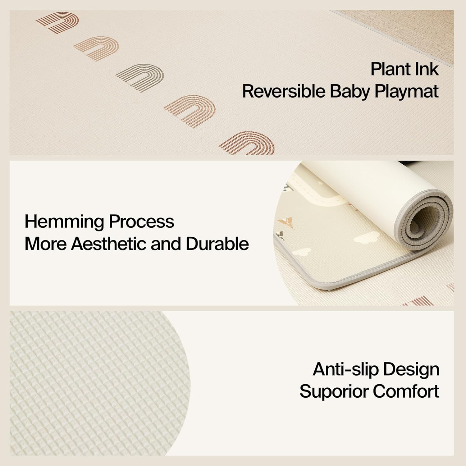 One-Piece Reversible Baby Play Mat 79’’ x 55’’ Rollable Waterproof Baby Mat for Floor, Non-Slip Thickened XPE Foam Baby Playmat, Double-Sided Playpen Mat for Babies, Infants and Toddlers