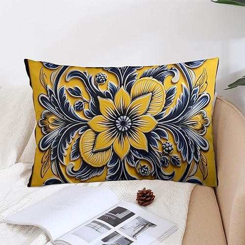 Miniatura 5 de Fundas de cojín para exteriores, diseño de azulejos mexicanos azules y amarillos, talavera mexicana, funda de almohada decorativa con cremallera