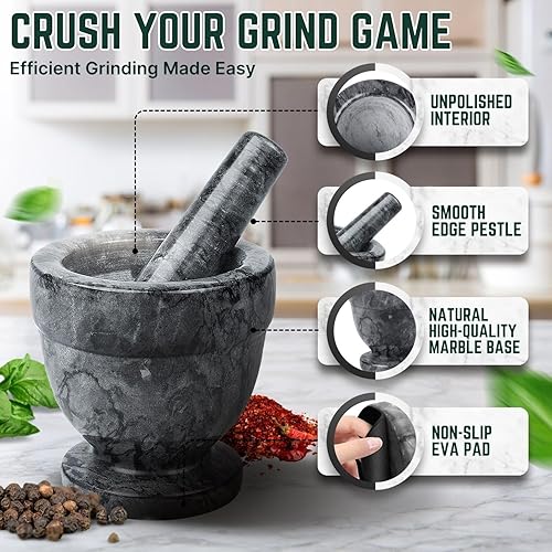 Miniatura 8 de Flexzion Juego de mortero y mortero amarillo mármol accesorios de cocina de cocinaartículos para el hogar cuenco triturador de piedra molcajete de