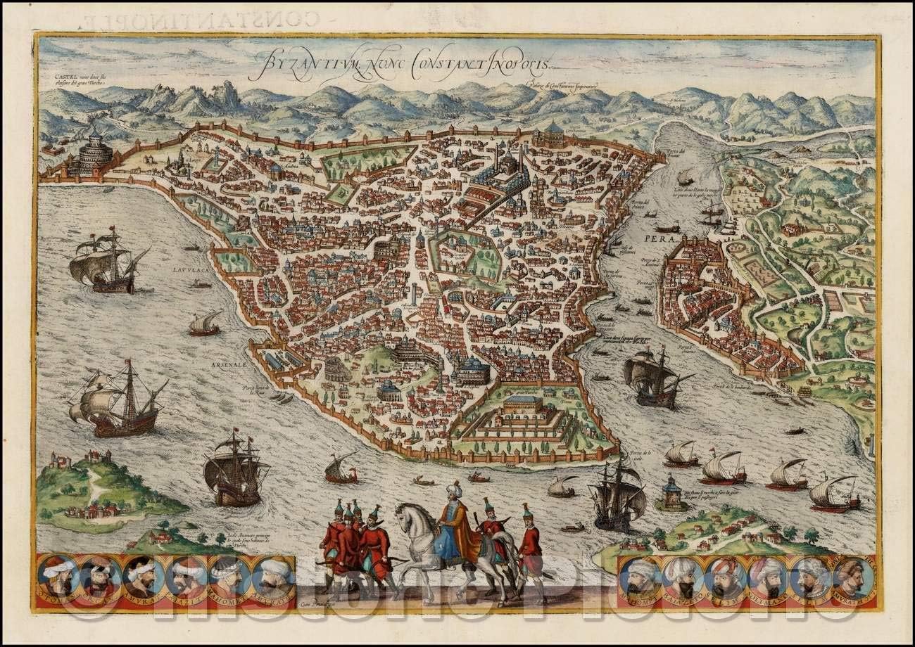 Historic Map - Byzantium Nunc Constantinopolis, 1572, Georg Braun v2 24in x 16in