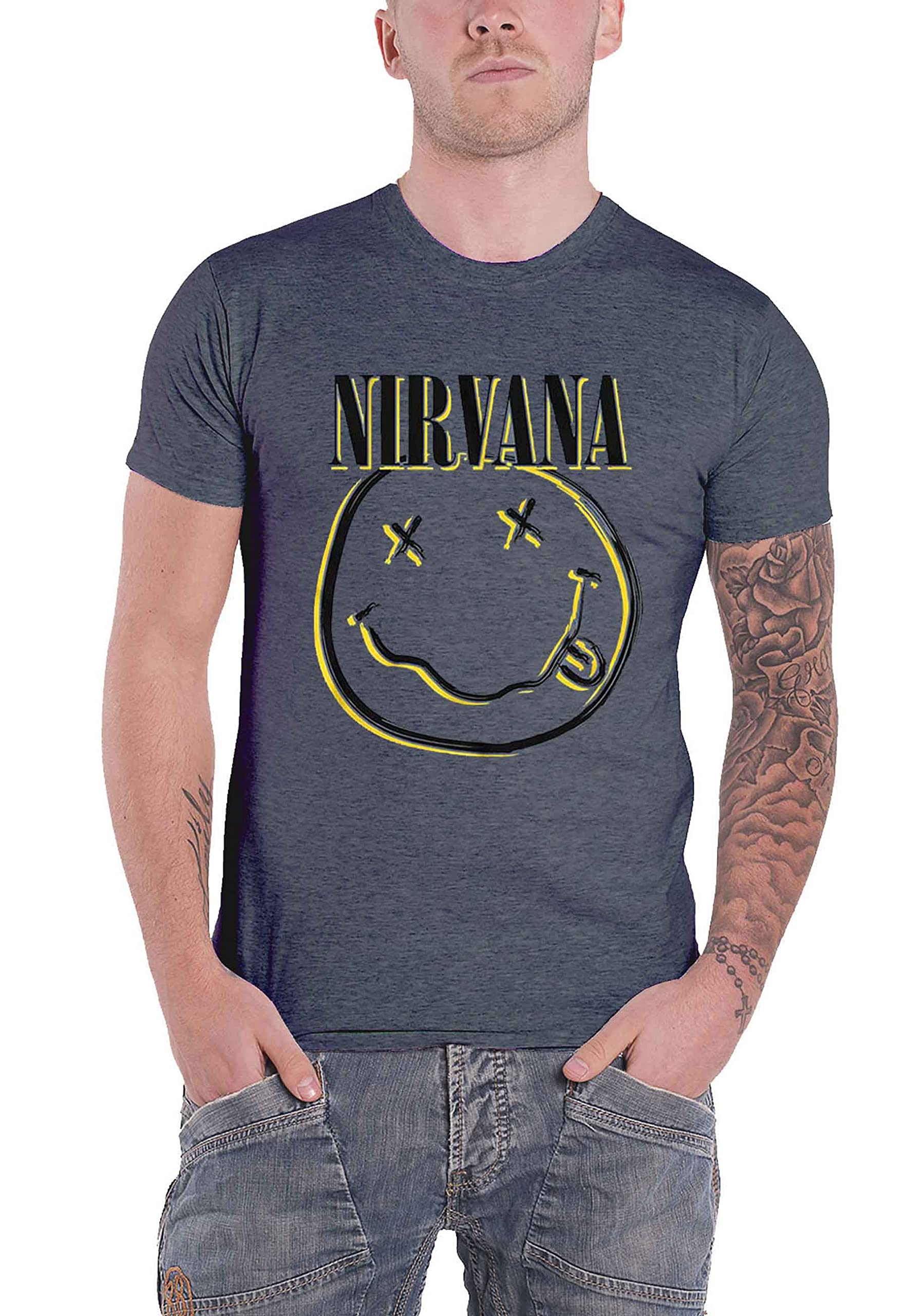 Nirvana T Shirt Inverse Smile Band Logo Official Unisex Sky Blue XXL