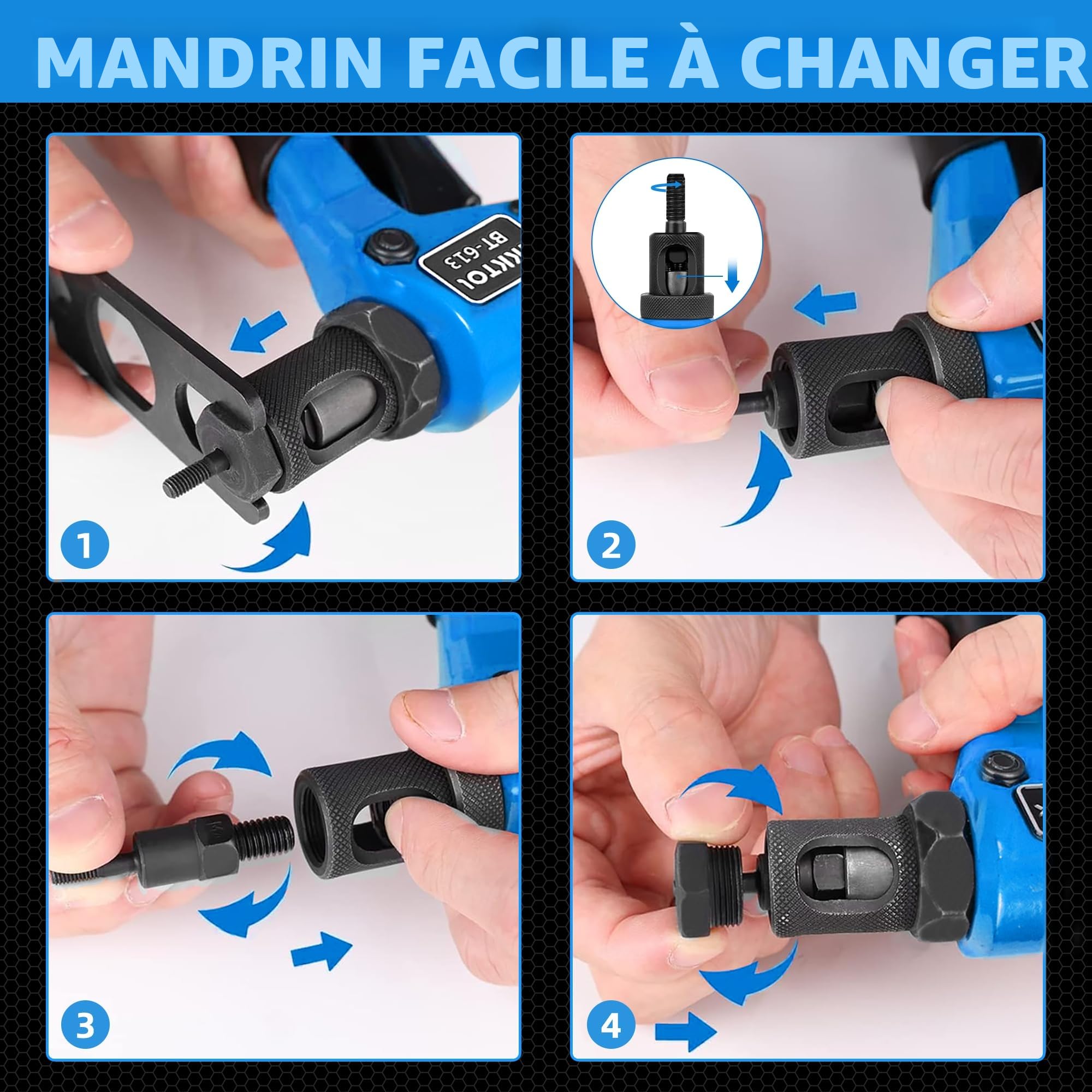 AKKTOL Pince a Insert Fileté, Pince a Insert, Ecrou a Sertir avec 100 Insert Fileté M6 M5 M4 M3, Pince a Sertir Ecrou facile à remplacer, avec étui de Transport, Pince Ecrou professionnel Manuel