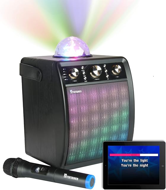Portable Karaoke Machine & Speaker with Wireless Microphone & Disco Party Light. Mr Entertainer MoonboX (1 x Wireless Microphone)