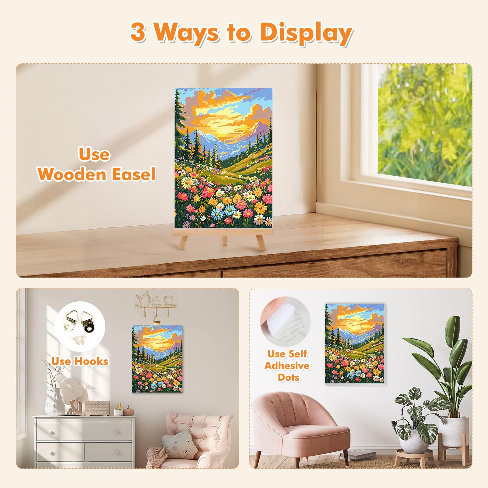 Lxmsja Framed Paint by Numbers for Adults Beginner with Wooden Easel, Landscape Painting by Numbers for Adults on Canvas, DIY Acrylic Painting Kit Art and Crafts for Home Wall Decor, 8x12inch - Image 3