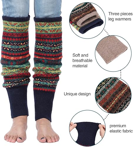 Miniatura 2 de SATINIOR 2 Pairs Bohemian Knit Leg Warmers Winter Long Leg Warmers Boot Cuffs Socks for Women