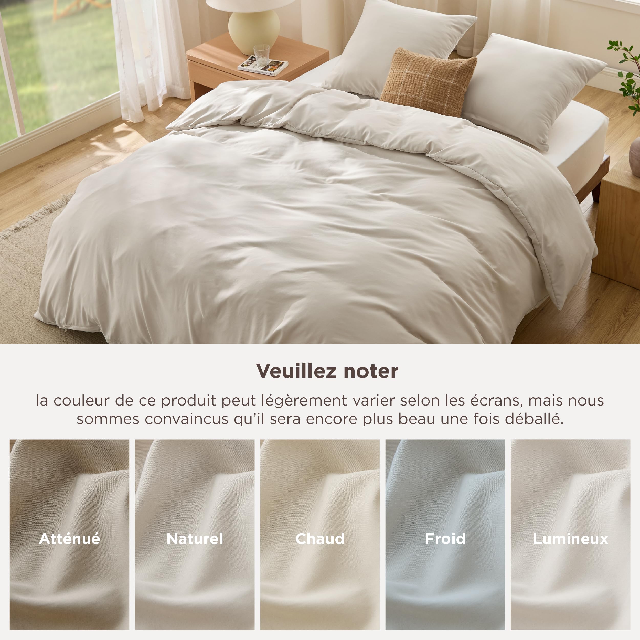 BEDSURE Juego de ropa de cama 240x220 de lino 3 piezas - 1 funda de edredón 240x220 cm + 2 fundas de almohada 65x65 cm, juego de ropa de cama de poliéster beige de microfibra con cremallera OEKO-TEX