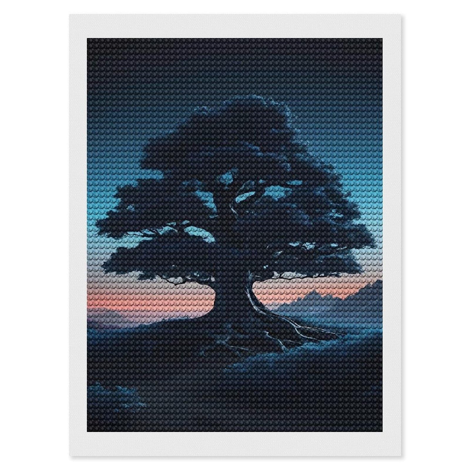 Junmoney Majestic Tree at Dusk Diamond Painting Kit 12"x16", for Women, Simple to Start, Bedroom Decor, Christmas Gift, Good for Quiet Evenings