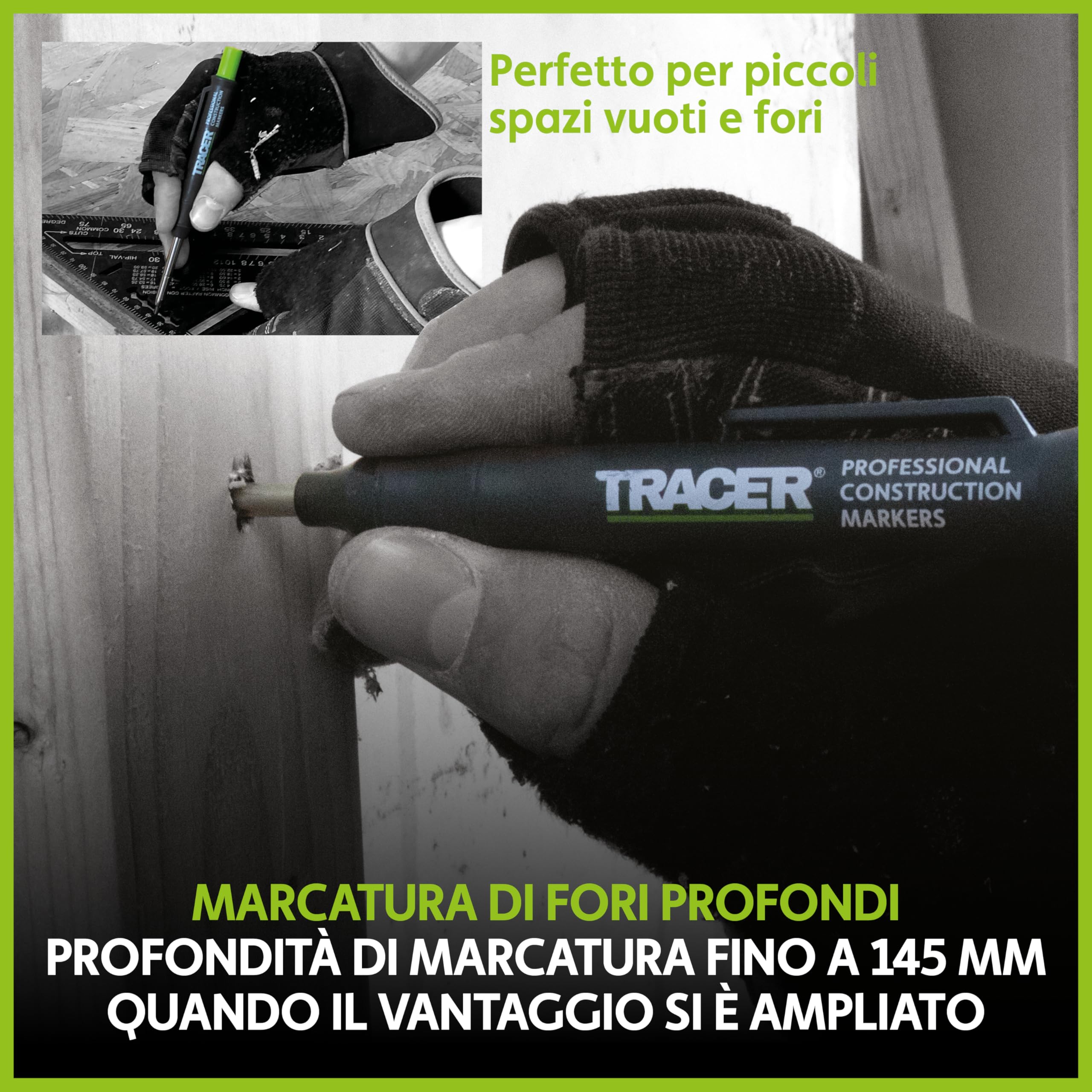 Tracer Matita da costruzione con foro profondo 120 mm matita estensibile 2B con temperamatite integrato