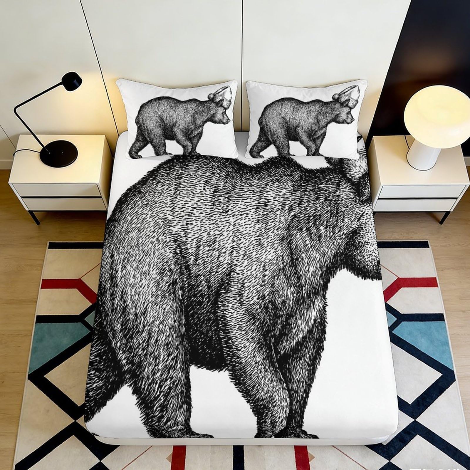 Uynsixtme Style-5 3D Printed Forest Bear Fitted Sheet Microfiber Deep Pocket Non-Slip Bedding Bear Pattern Mattress Fitted Cover Washable Full Wrap For Bedroom 200X200x25cm