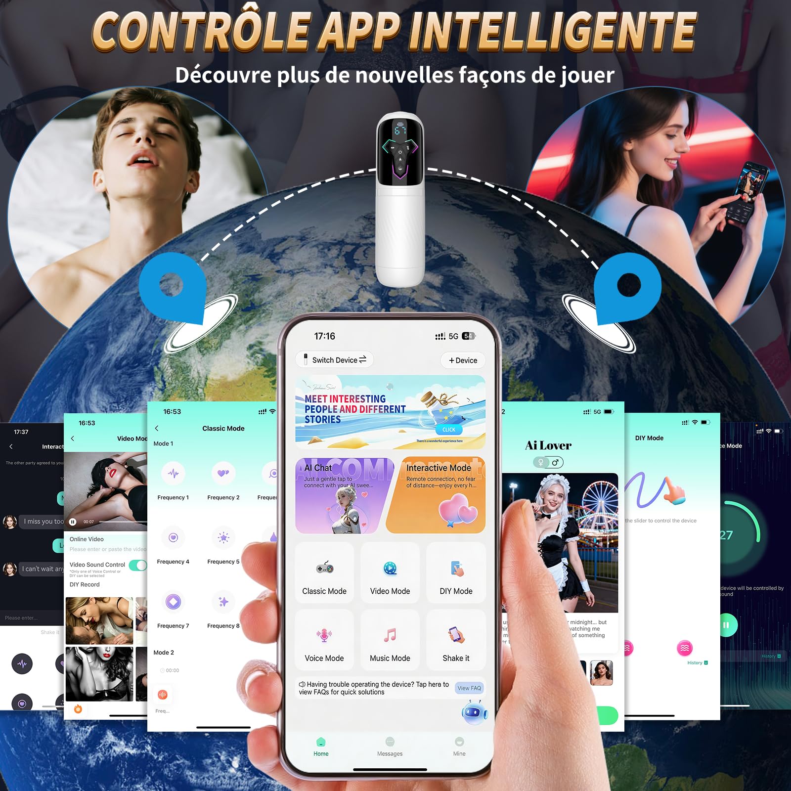 Masturbeuse Homme Sex Toys Interactif à IA – Masturbateurs Masculins avec 10 Modes de Vibration 7 Télescopiques 5 Aspiration, Vaginette Ultra Réaliste Sex Toýs Homme, Sextoys avec Contrôle par App