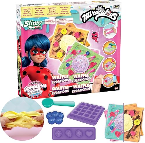 Miniatura 1 de Miraculous Ladybug - Sprinkles n' Slimy Waffle - Kit de limo para niñas y niños, juguetes de juego de rol para niños con máquina para hacer gofres,