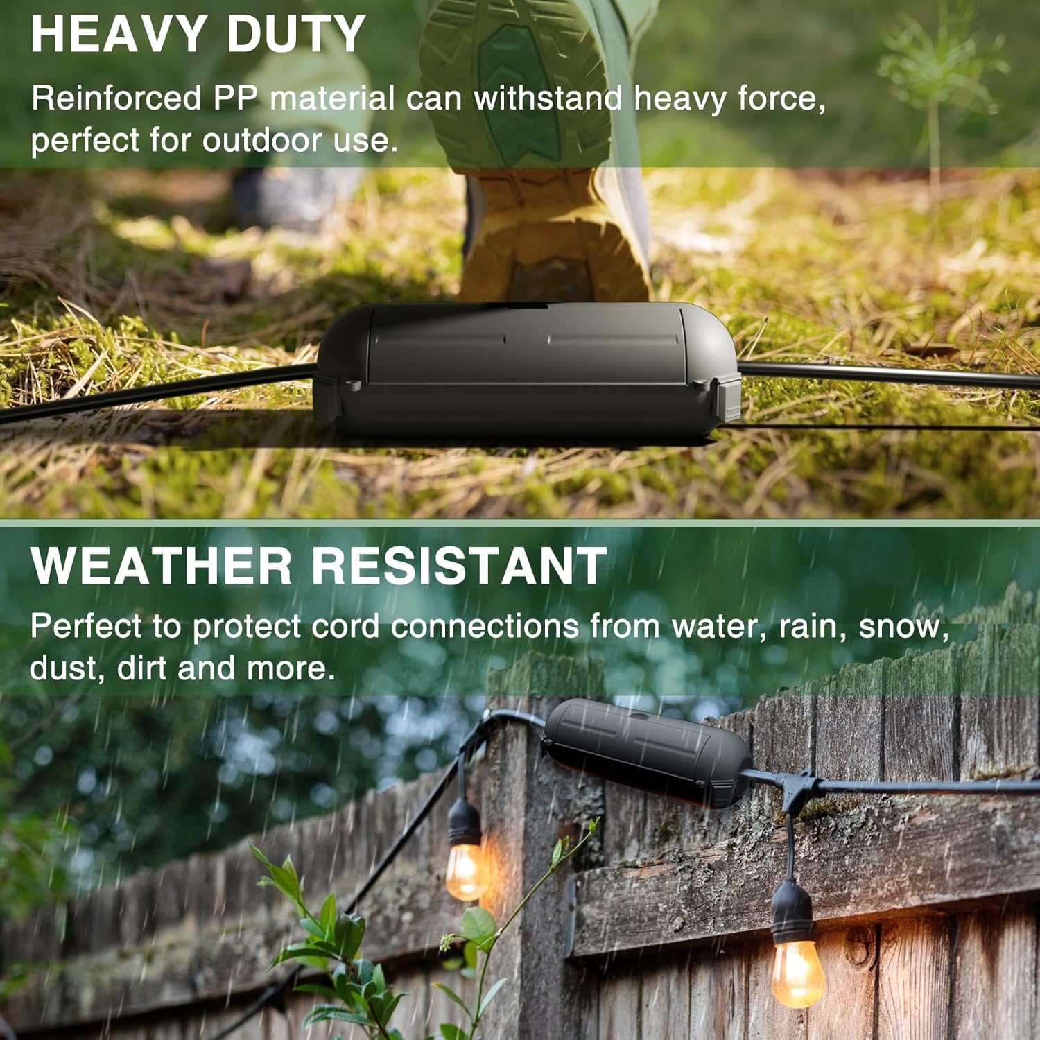 Flemoon 3-Piece Outdoor Waterproof Electrical Box Set – 11.5" x 5.2" x 4" Medium Electrical Box & 2 pcs 7.1" x 2.3" x 2.3" Extension Cord Covers for Power Strip, Holiday Light, Black
