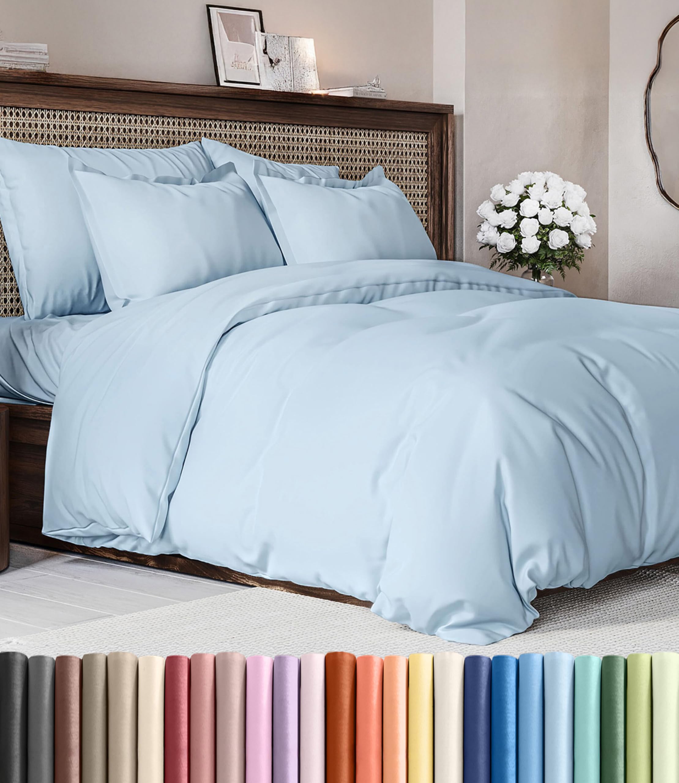 duvet cover king size set - extra soft king duvet cover 104" x 90" with 2 pillow shams - hotel luxury, easy care & fade free w/ zipper closures & ties - all season, comfy and breathable (light blue)