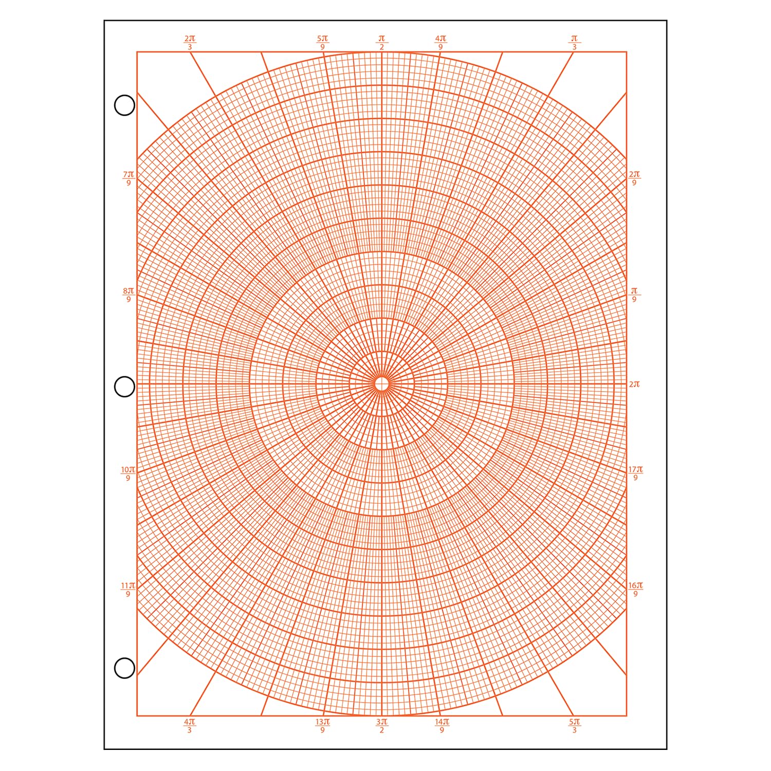 Papel gráfico circular de 1/10 pulgadas para clases de física 2