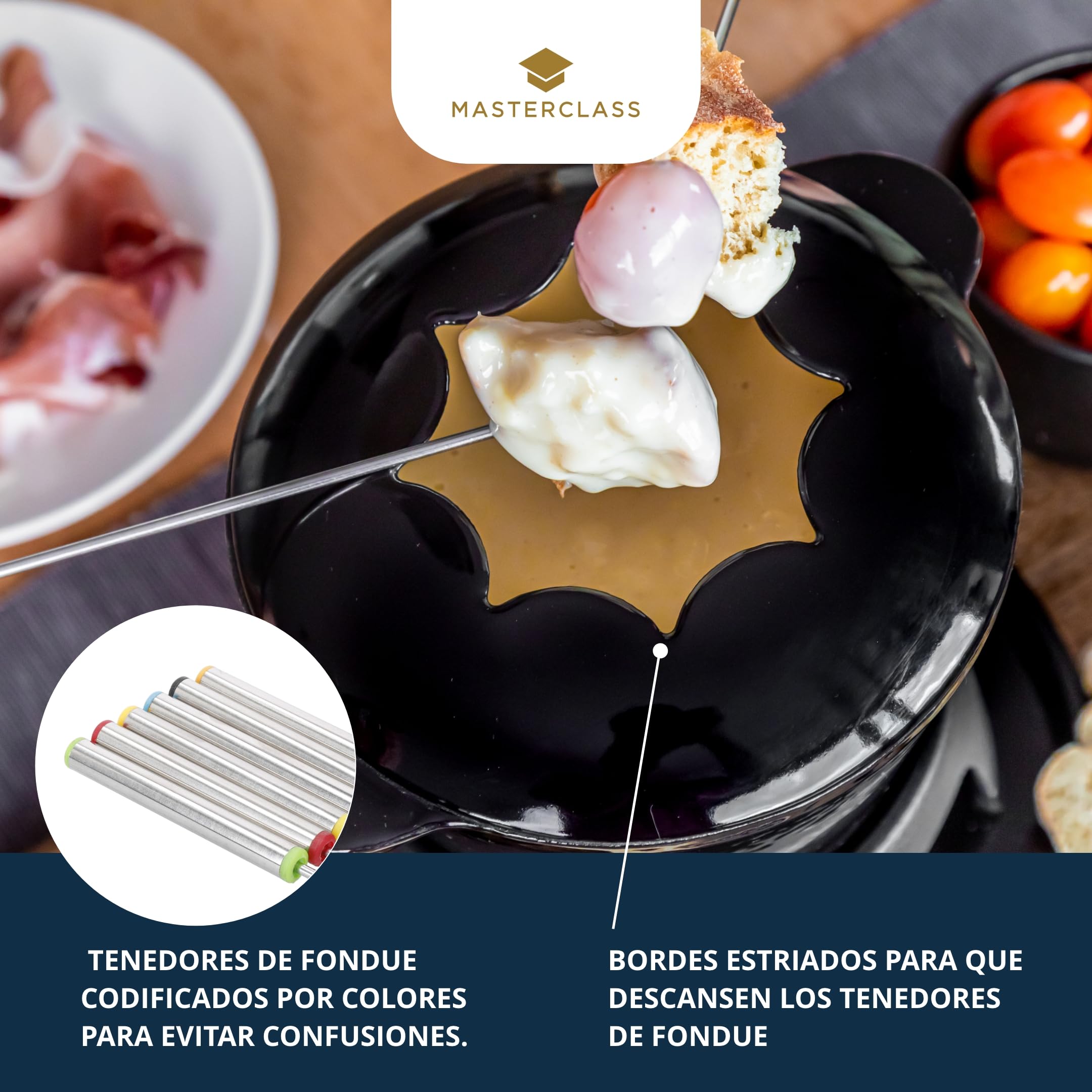 MasterClass Set de Fondue de Hierro Fundido para Chocolate, Queso, Carne, 21 x 18 cm, Negro