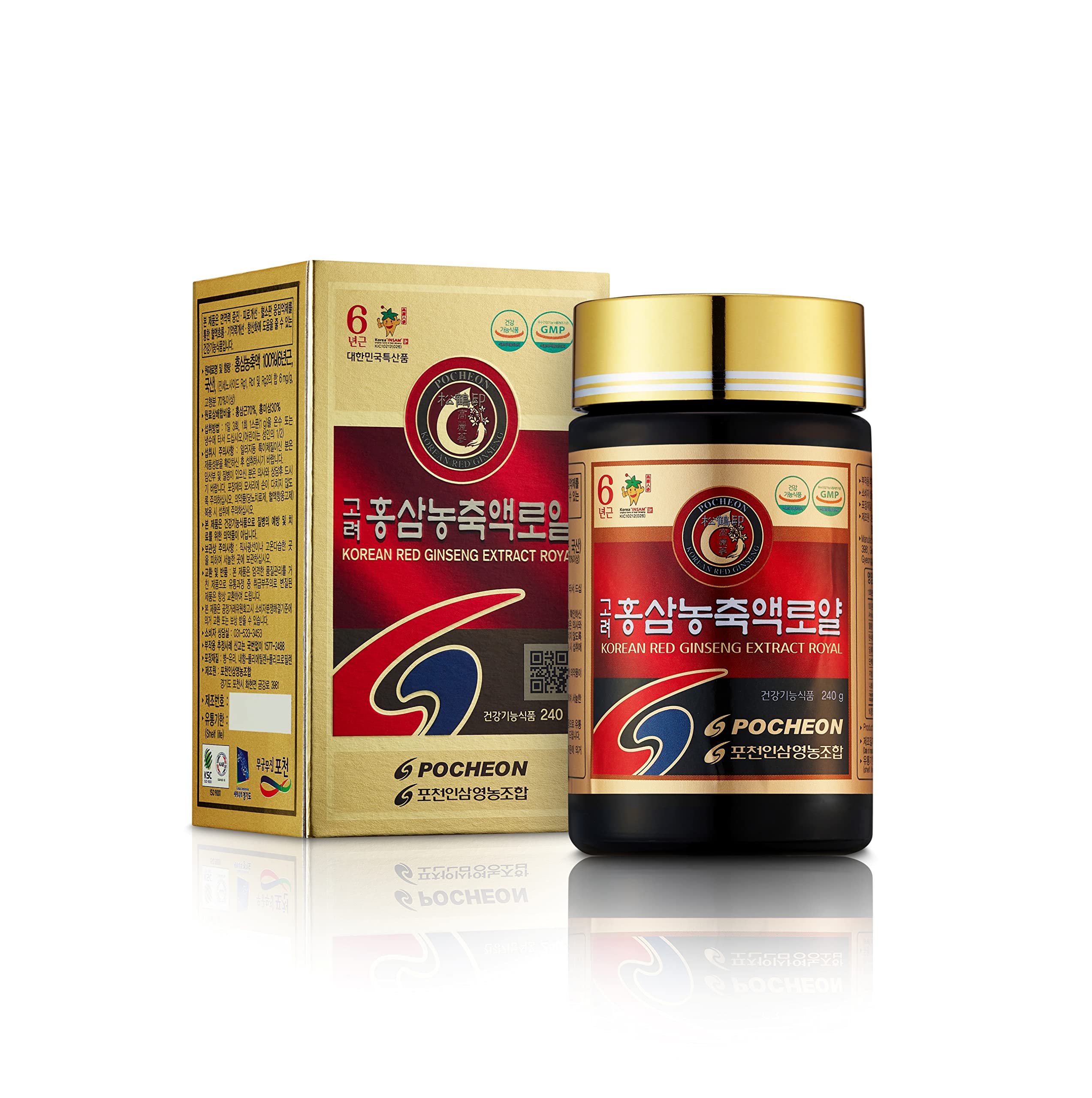 Pocheon Korean Red Ginseng Concentrated Pure Extract Royal 240g, Ginsenoside Rg1+Rb1+Rg3=6mg/g High Solid State 70% 6Years Root by Pocheon Ginseng Farmers Associate